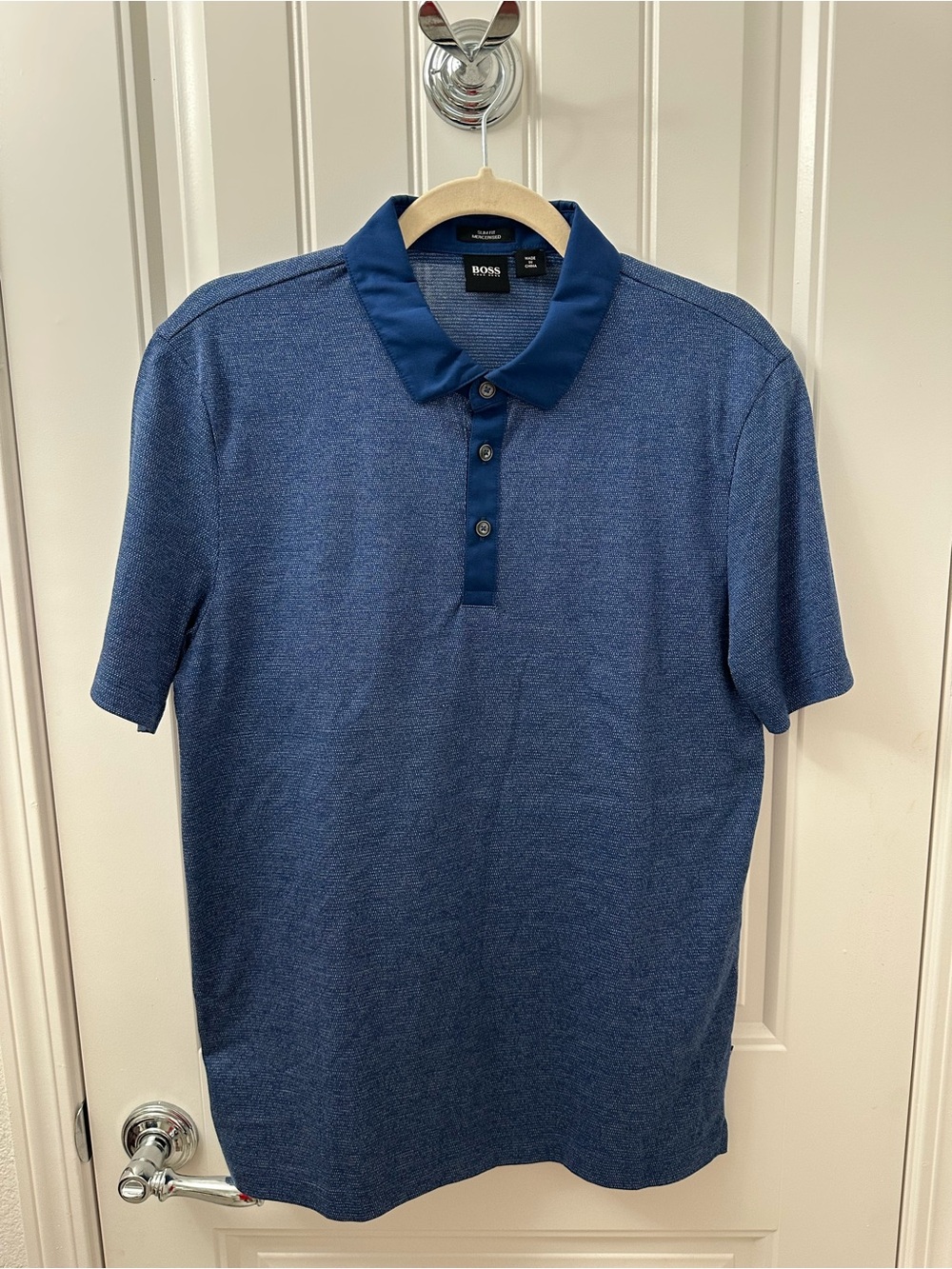Hugo Boss Navy Blue Short-Sleeve Polo with Contrast Collar